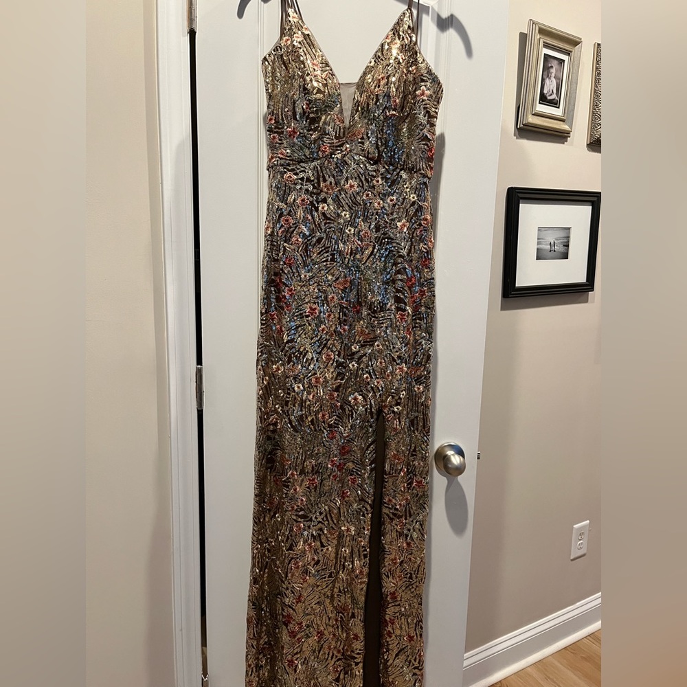 Sequin prom dress with high slit